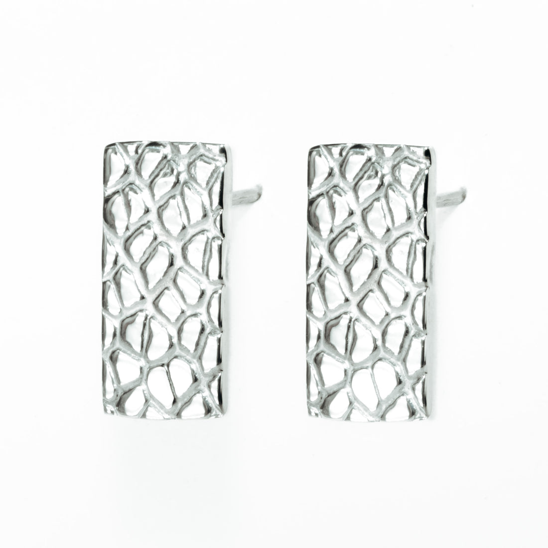 Calf Skin Rectangle Stud Earrings